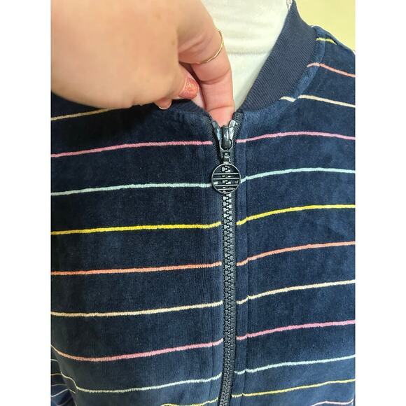Marine Layer Navy Rainbow Striped Velour Auckland Full Zip Bomber Jacket - S - Picture 8 of 11